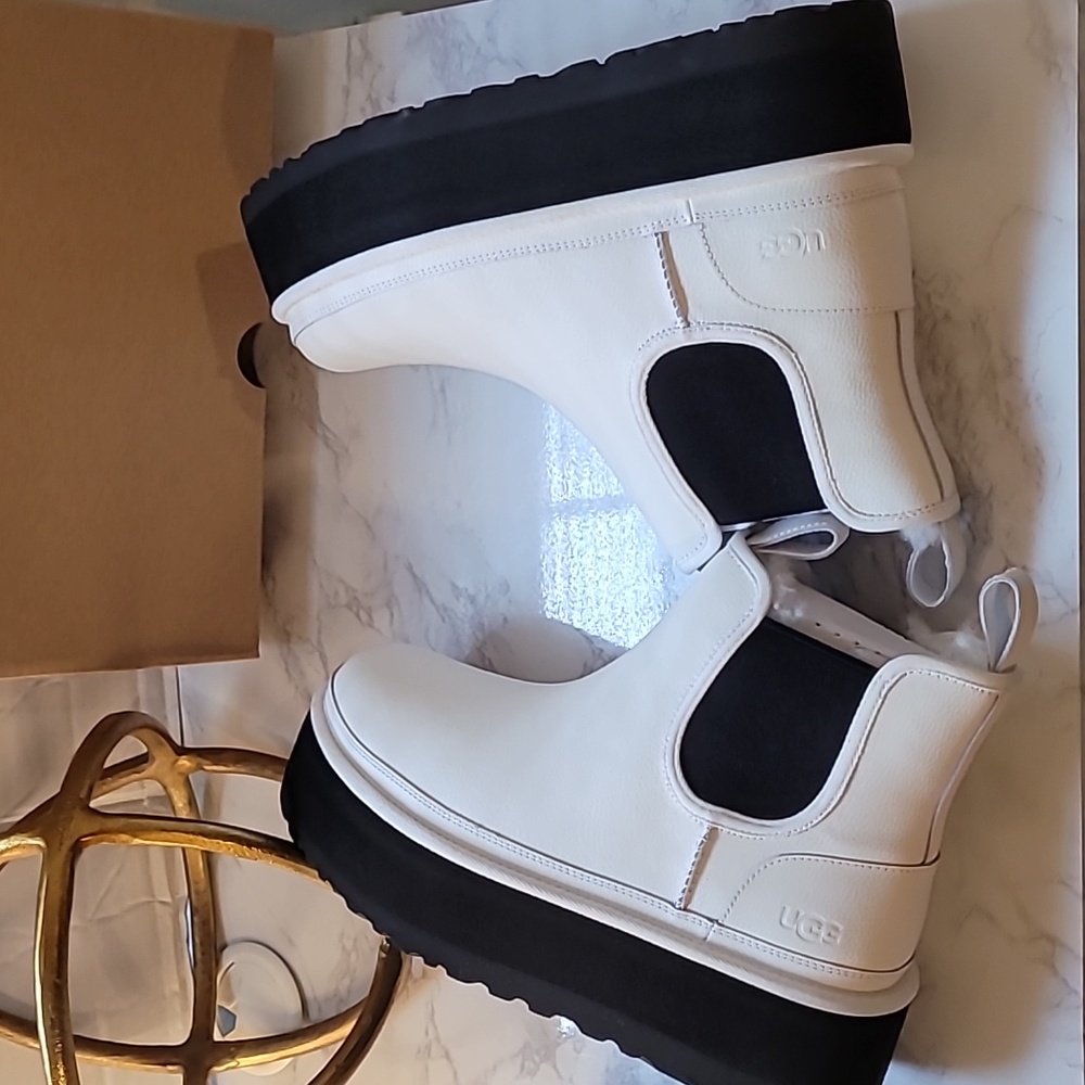 UGG NEUMEL SHEARLING PLATFORM CHELSEA BOOTS WHITE SZ 10 - Picture 15 of 17